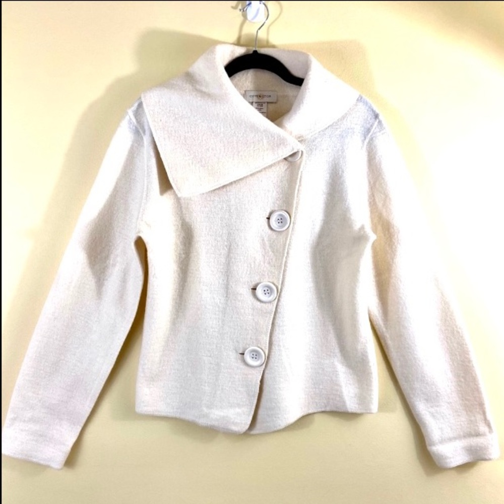 COVINGTON Creme Wool Asymmetric Button Cardigan/Jacket